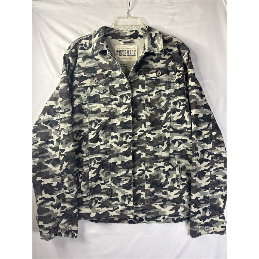 White Mark Denim Collection Jacket Women's 1XL Camo Stretch Button Front Utility